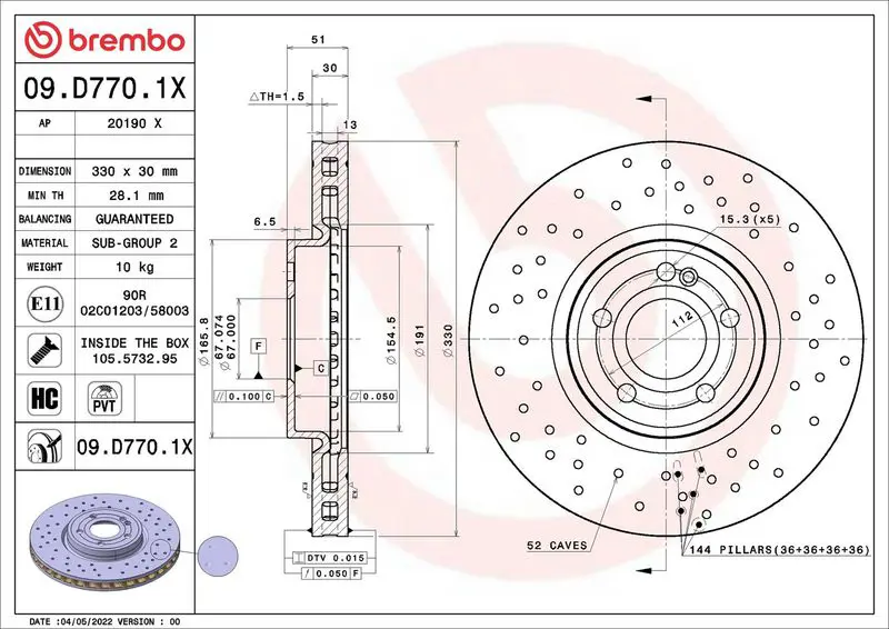 BREMBO 09D7701X ДИСК ТОРМОЗНОЙ MERCEDES-BENZ