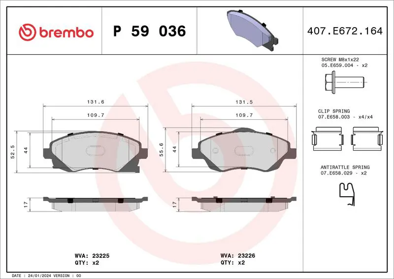 Brembo P59036 КОЛОДКИ ТОРМОЗНЫЕ ДИСКОВЫЕ