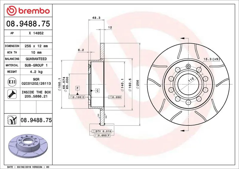 BREMBO 08948875 Диск тормозной Max | зад |