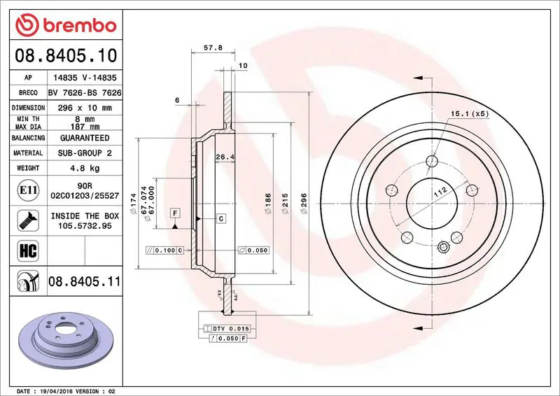Brembo 08840511 Диск тормозной задн MB VIANO,