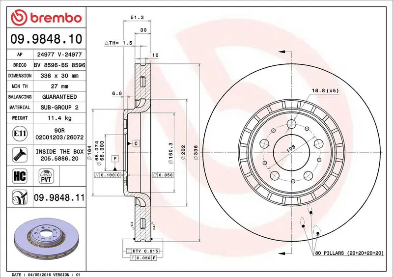 Brembo 09984811 Диск тормозной передн VOLVO XC