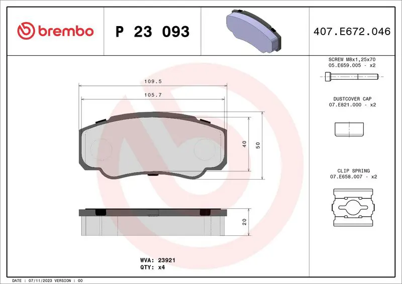 Brembo P23093 КОЛОДКИ ТОРМОЗНЫЕ ДИСКОВЫЕ К-Т