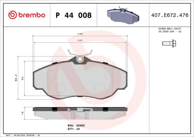 Brembo P44008 КОЛОДКИ ТОРМОЗНЫЕ ДИСКОВЫЕ