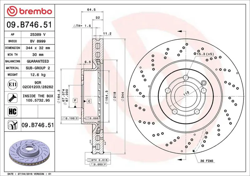 Brembo 09B74651 ДИСК ТОРМОЗНОЙ MERCEDES-BENZ