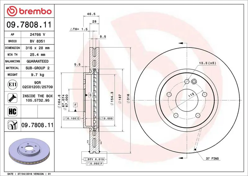 BREMBO 09780811 Тормозной диск