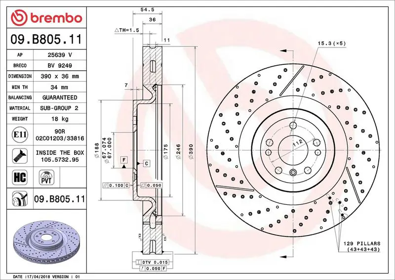 09.B805.11 Диск тормозной передний