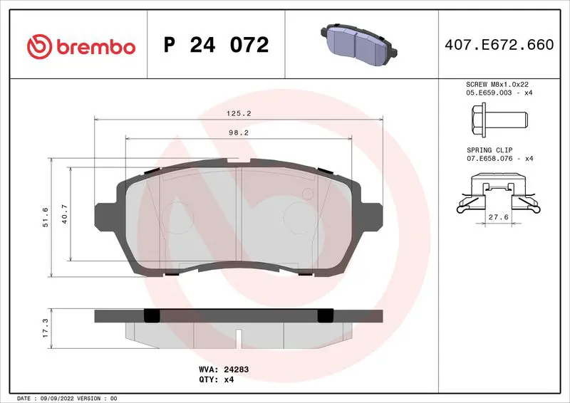 Brembo P24072X Комплект тормозных колодок,