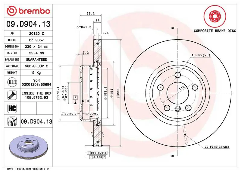 09.D904.13 Диск тормозной перед BMW 3