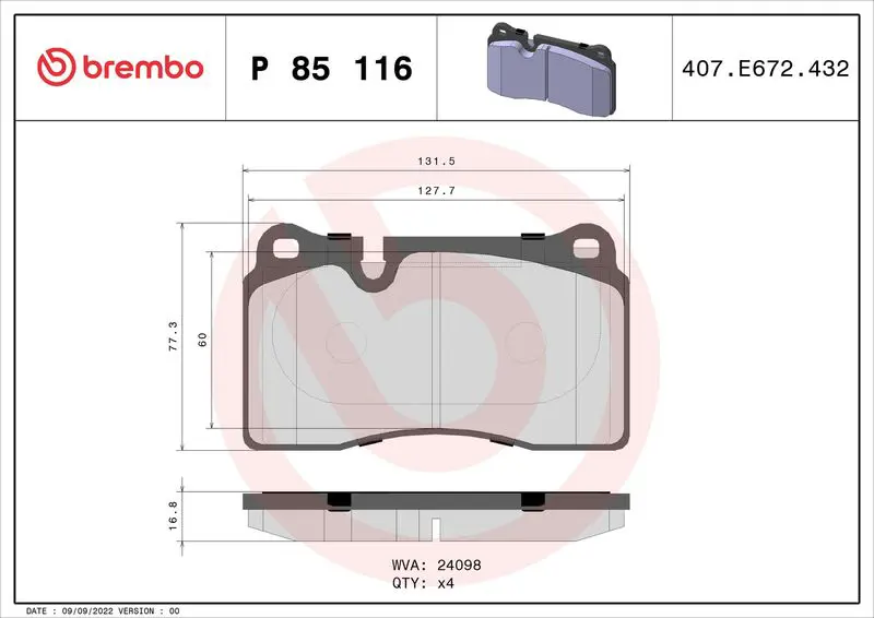Brembo P85116 Колодки тормозные передние