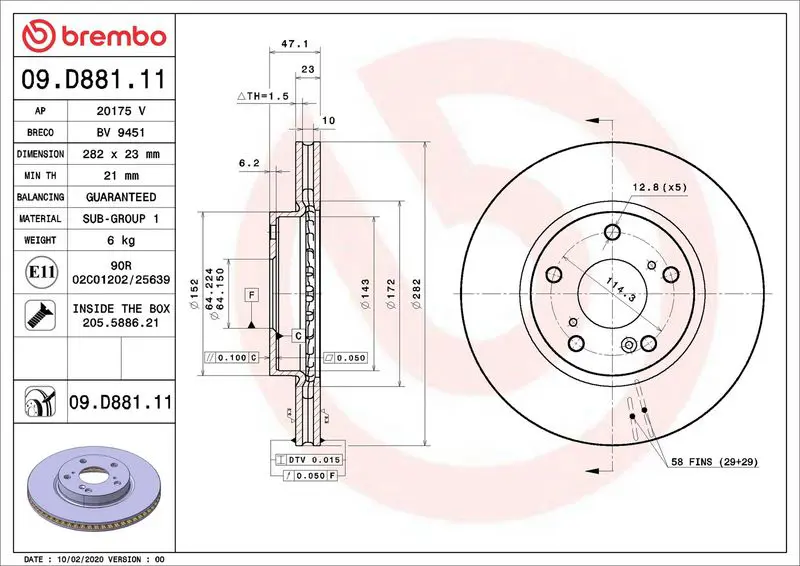BREMBO 09D88111 Диск тормозной передний Honda