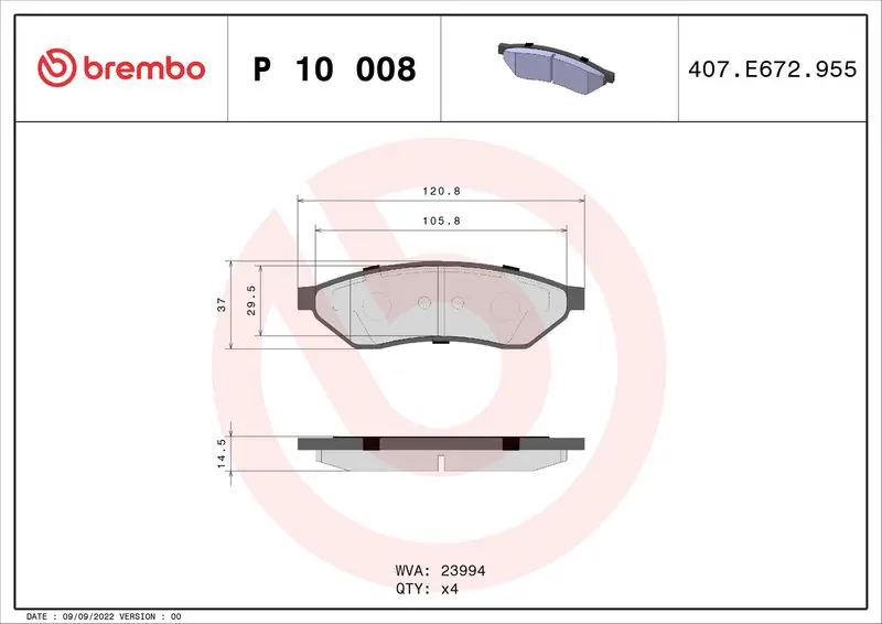 BREMBO P10008 Колодки тормозные дисковые 