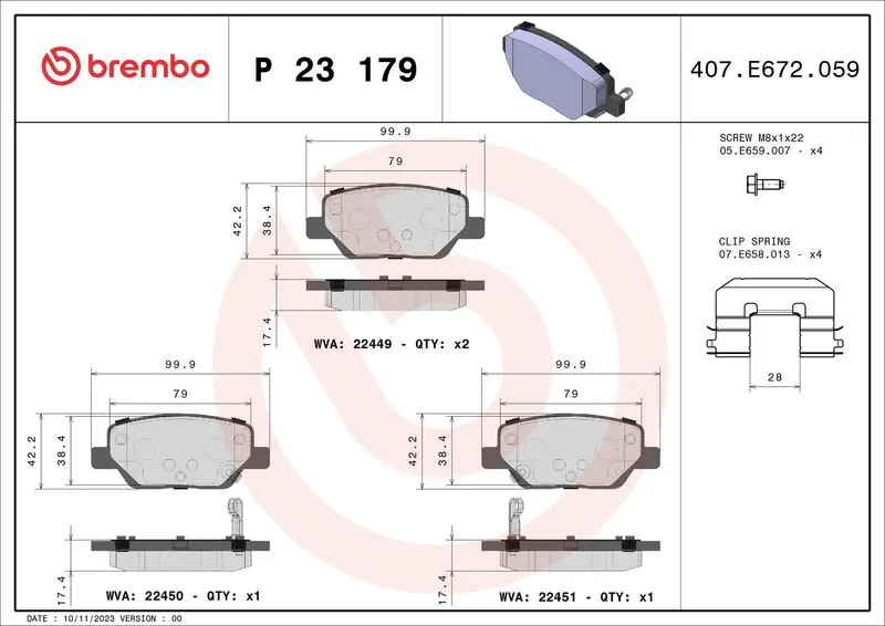 BREMBO P23179 Колодки тормозные дисковые
