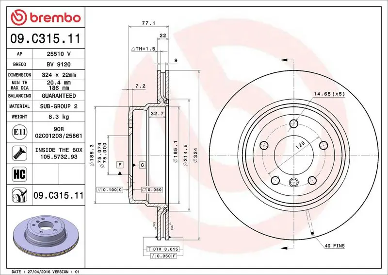 Brembo 09C31511 Тормозной диск