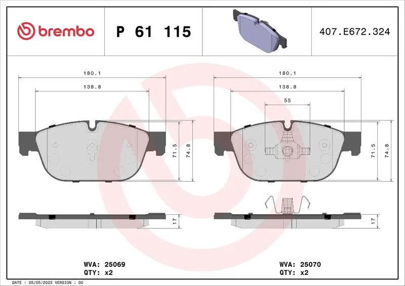 Brembo P61115 КОЛОДКИ ТОРМОЗНЫЕ ДИСКОВЫЕ DS