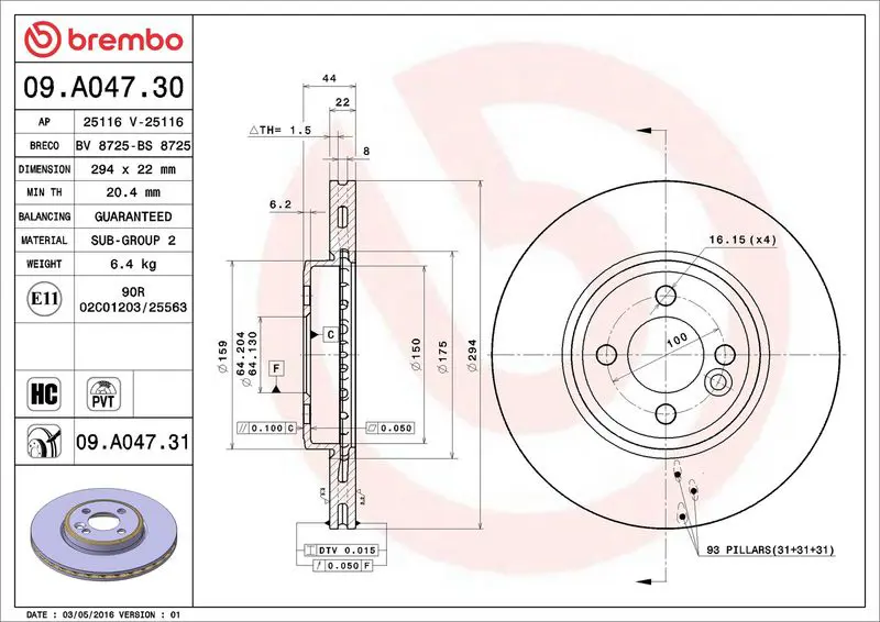 09.A047.31 Диск тормозной Brembo Painted