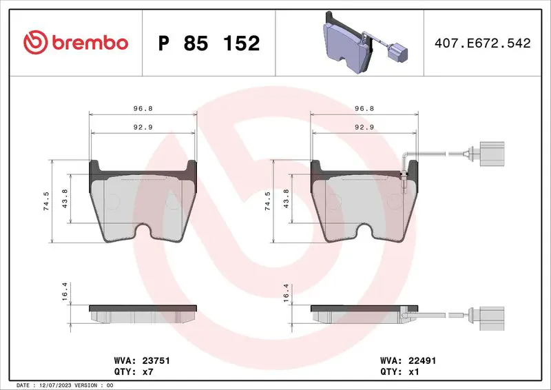 Brembo P85152 Колодки тормозные передние