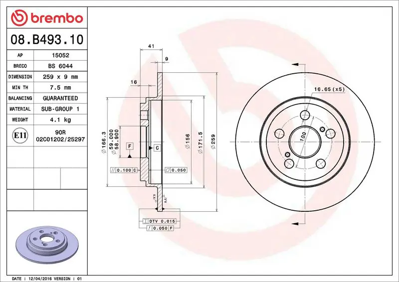 08.B493.10 Диск тормозной TOYOTA: URBAN