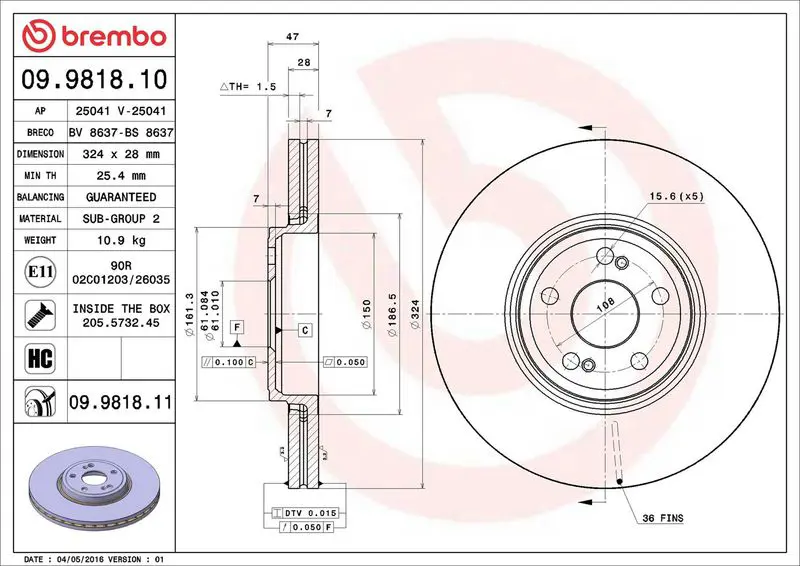 BREMBO 09981811 Диск тормозной передн RENAULT