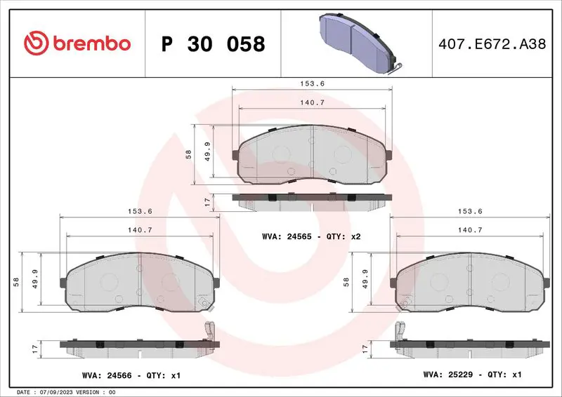 P 30 058 КОЛОДКИ ТОРМОЗНЫЕ ДИСКОВЫЕ KIA