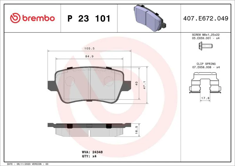 BREMBO P23101 Комплект тормозных колодок