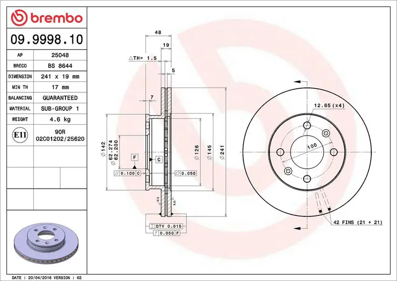 Brembo 09999810 ДИСК ТОРМОЗНОЙ ПЕР ВЕНТ GETZ
