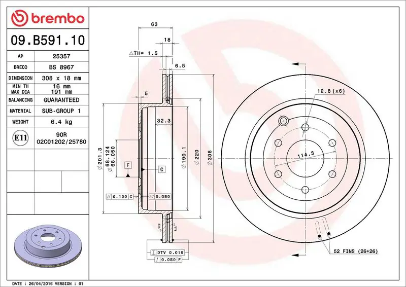 09.B591.10 Диск тормозной задн NISSAN: