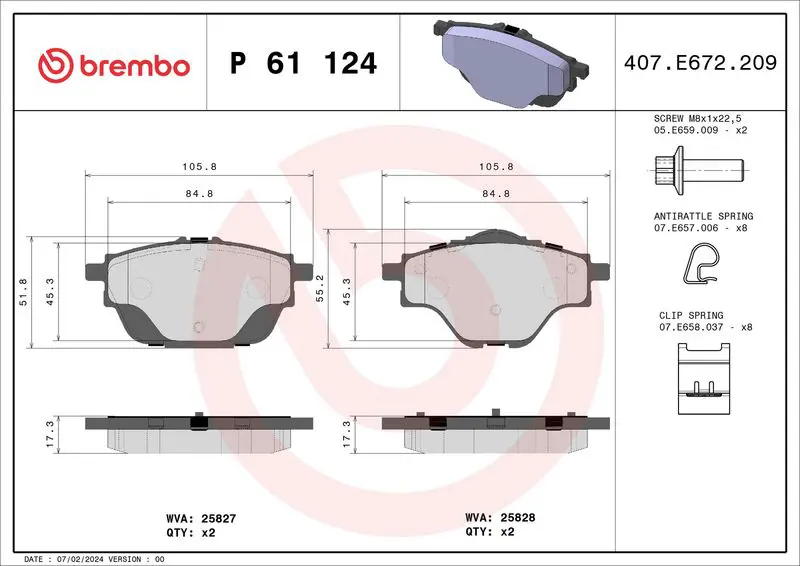 Brembo P61124 КОЛОДКИ ТОРМОЗНЫЕ P61124