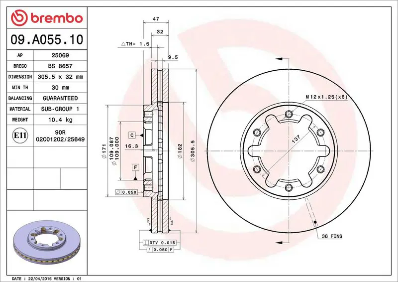Brembo 09A05510 Диск тормозной передн NISSAN:
