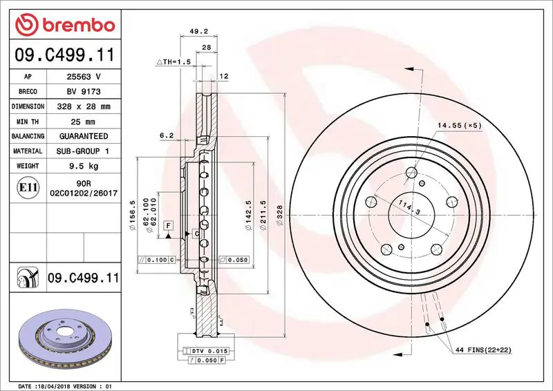 Brembo 09C49911 09.C499.11 диск тормозной