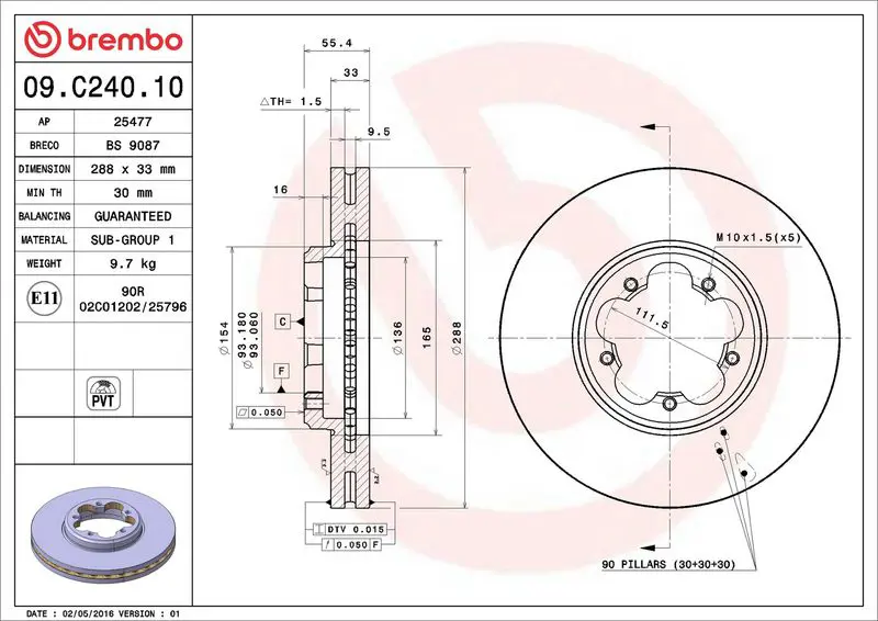 Brembo 09C24010 Диск тормозной перед FORD