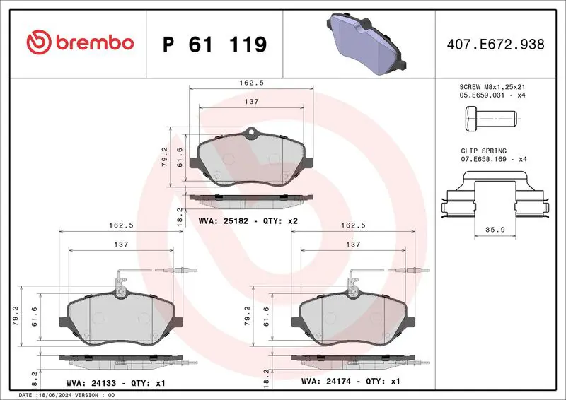 Brembo P61119 Колодки тормозные дисковые