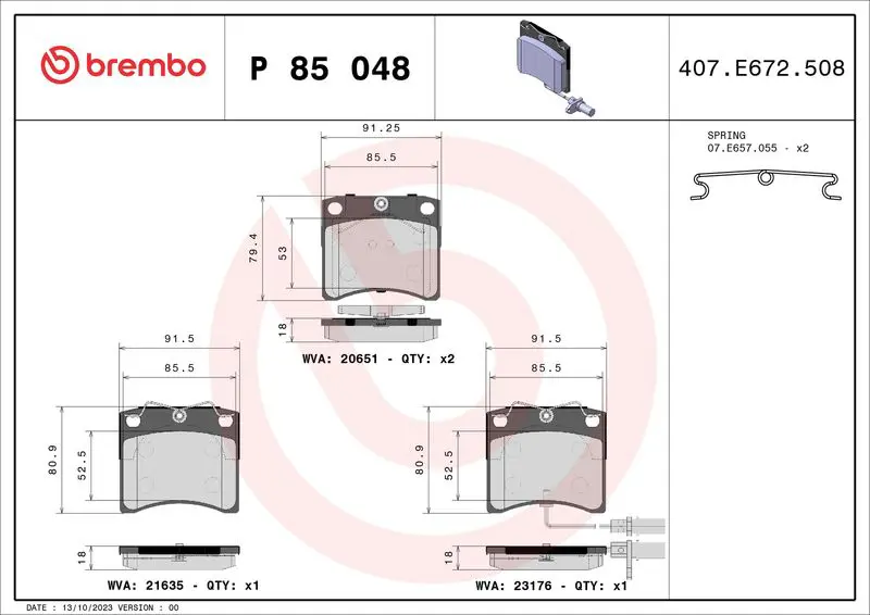 BREMBO P85048 Комплект тормозных колодок