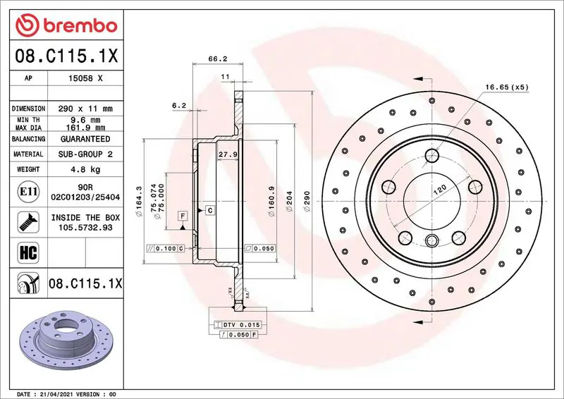 08.C115.1X ДИСК ТОРМОЗНОЙ BMW 1 (F20) 120