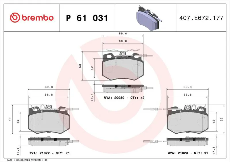 P 61 031 Комплект тормозных колодок