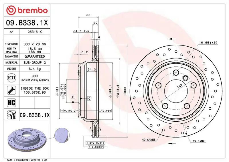 09.B338.1X Диск тормозной Brembo