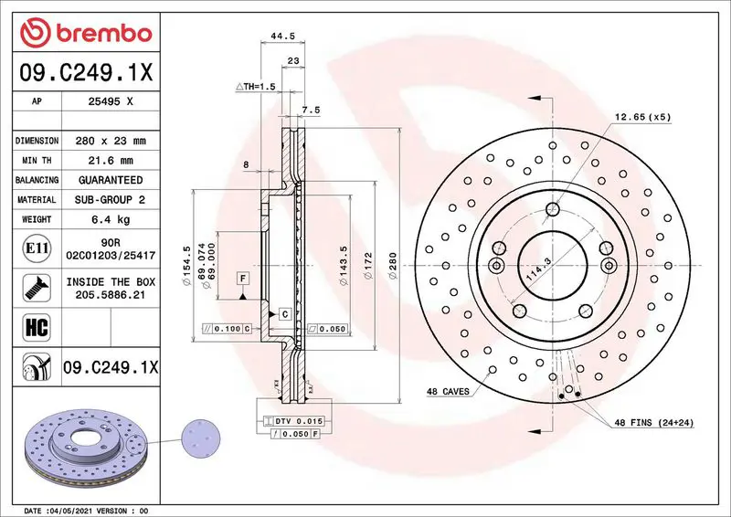 BREMBO 09C2491X ДИСК ТОРМОЗНОЙ HYUNDAI CRETA