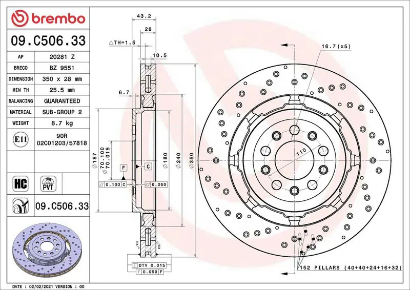 09.C506.33 ДИСК ТОРМОЗНОЙ ALFA ROMEO