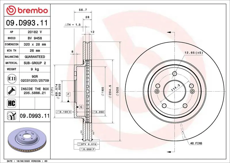 BREMBO 09D99311 Диск тормозной