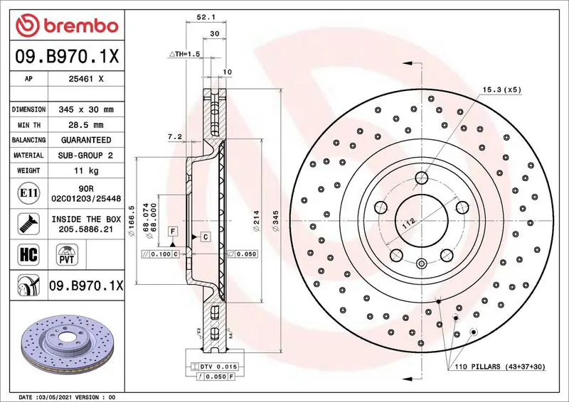 09.B970.1X Диск тормозной передний перф.