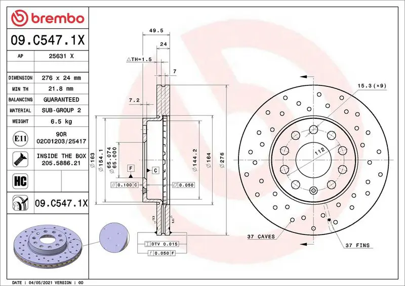09.C547.1X Диск тормозной Brembo