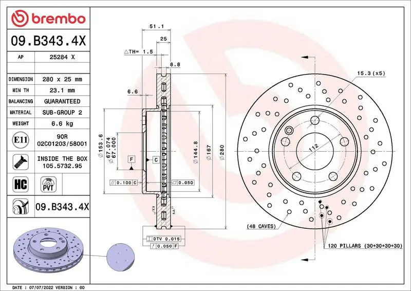 09.B343.4X ДИСК ТОРМОЗНОЙ MERCEDES BENZ