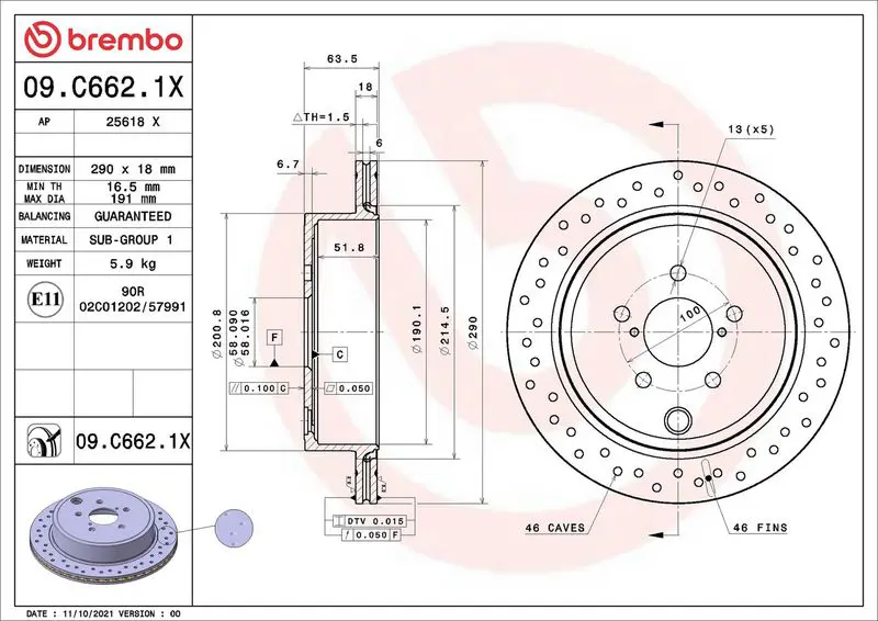 BREMBO 09C6621X Тормозной диск