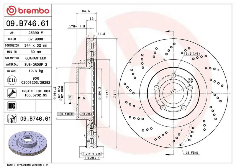 Brembo 09B74661 ДИСК ТОРМОЗНОЙ MERCEDES-BENZ