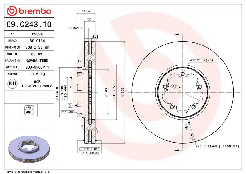 Brembo 09C24310 Диск тормозной 09.C243.10