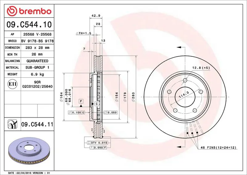 09.C544.11 Диск тормозной перед NISSAN