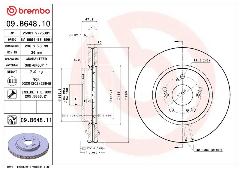 Brembo 09B64810 Диск тормозной передний