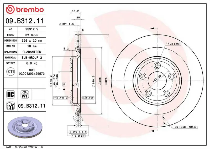 Brembo 09B31211 Диск тормозной задний