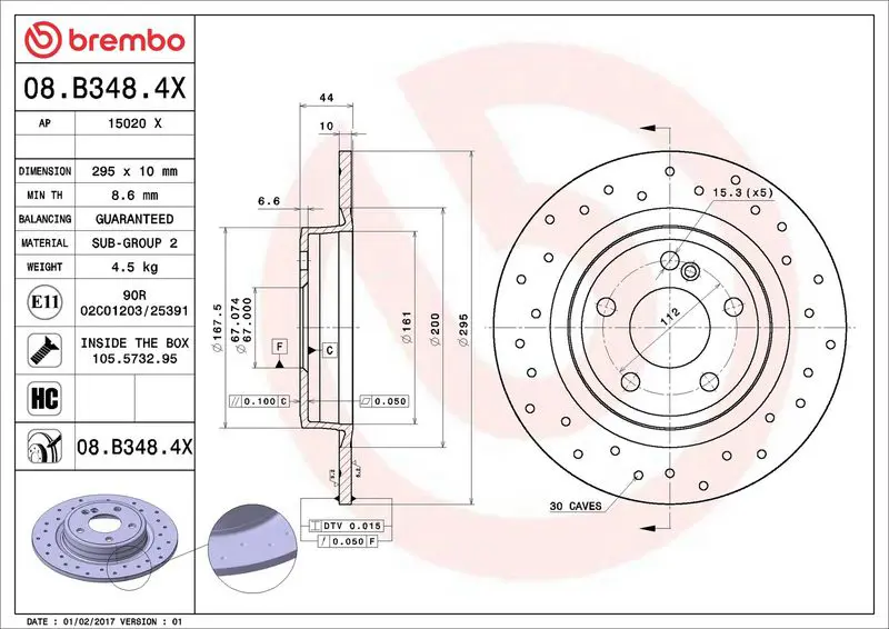 Brembo 08B3484X Диск перфорированный Brembo