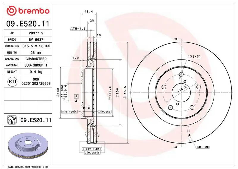 09.E520.11 Тормозной диск передний