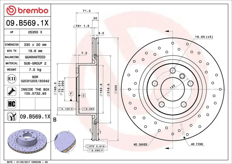 Brembo 09B5691X Диск тормозной BMW X3 (F25),X4